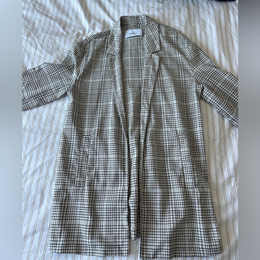 stradivarius Black and White Windowpane Button-Down Shirt Jacket